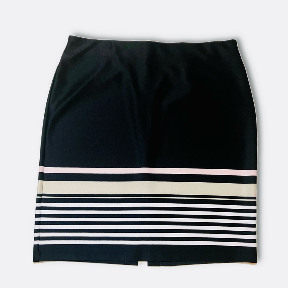 Roz & Ali Black Skirt with Cream and Pink Stripes